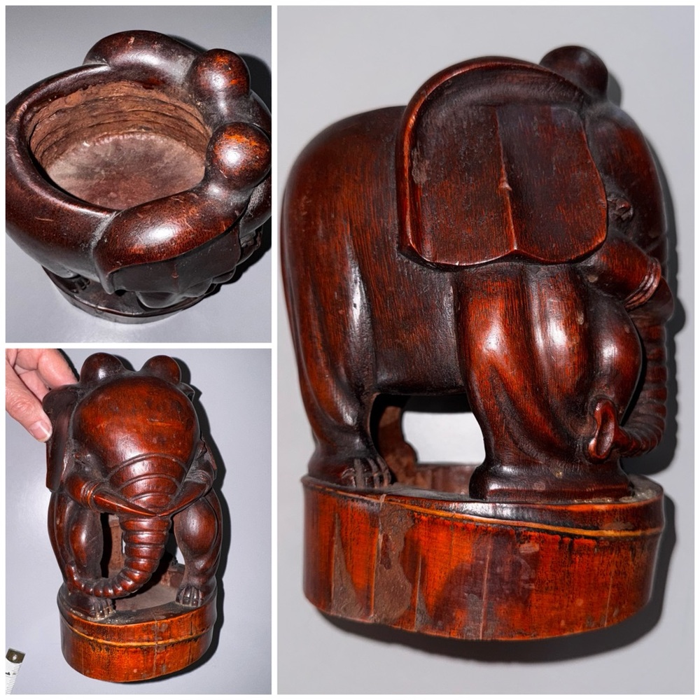 Handcrafted Wooden Elephant Figurine Plant Pot